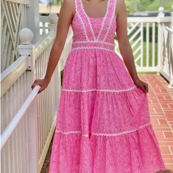 Lilly Pulitzer Pollie Pink and White Tiered Ruffled Maxi Dress - Picture 2 of 6